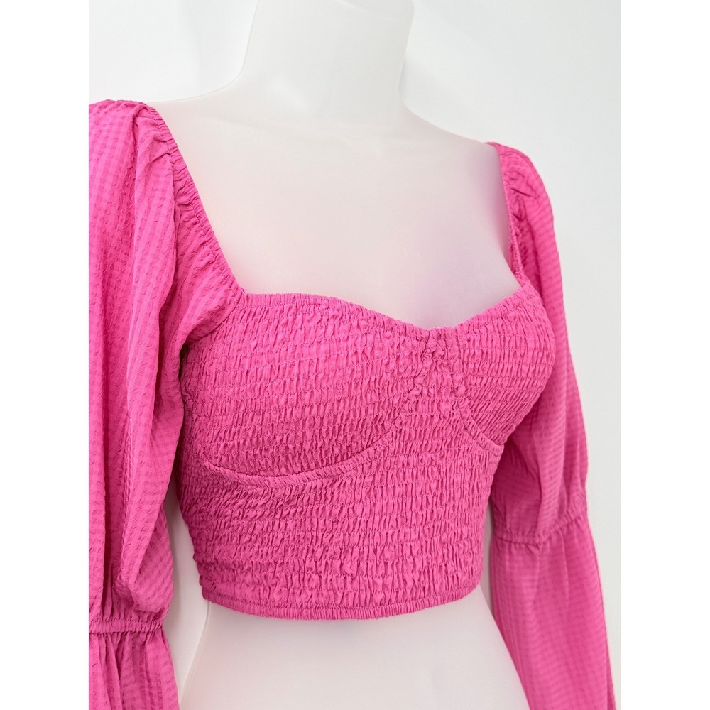 Coquette Smocked Puff Sleeve‎ Crop Top womens sz S Sweetheart Milkmaid peasant